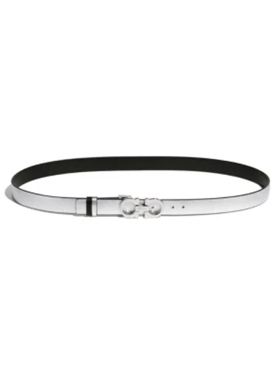 Ferragamo Gancini Buckle Reversible Two-tone Leather Belt In Argento