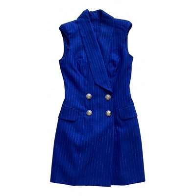 Pre-owned Balmain Wool Mini Dress In Blue
