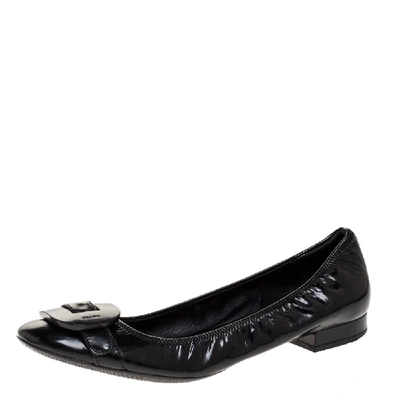 Pre-owned Prada S Black Patent Leather Buckle Ballet Flats Size 40.5