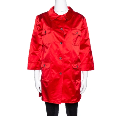 Pre-owned Dolce & Gabbana Red Silk Satin Button Front Coat L