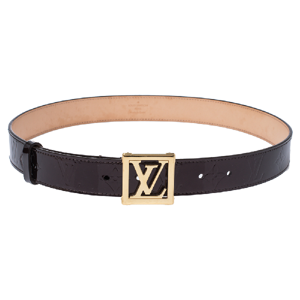 Pre-Owned Louis Vuitton Amarante Monogram Vernis Lv Frame Belt 80 Cm In Burgundy | ModeSens