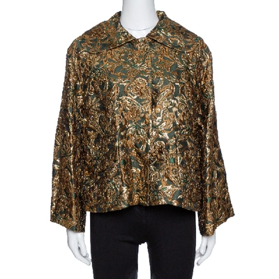 Pre-owned Dolce & Gabbana Green Lurex Floral Jacquard Oversized Jacket S