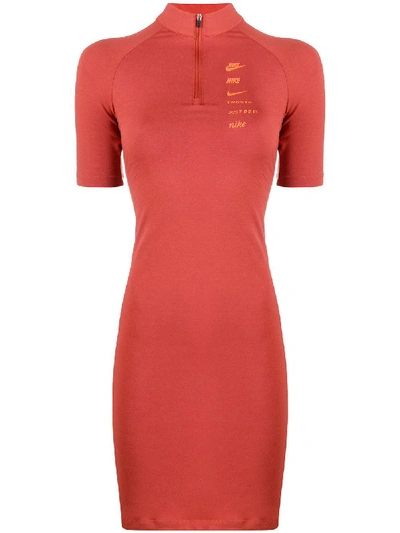 Nike Swoosh Fitted Dress In Orange