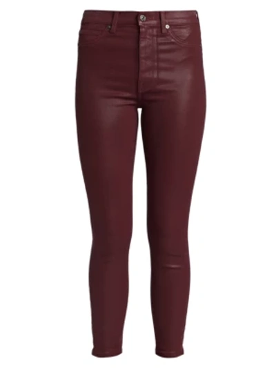 7 For All Mankind High-waisted Ankle Skinny Coated Jeans In Coated Merlot