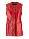 GUCCI LONG PLONGÉ LEATHER WAISTCOAT IN RED