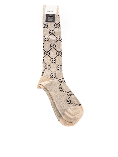 Gucci Gg Knee Socks In Ivory Color In Beige