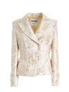 MOSCHINO JACQUARD DOUBLE-BREASTED JACKET IN BEIGE AND OCHER