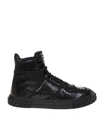 Giuseppe Zanotti High Sneakers In Black Crocodile Print Calfsk