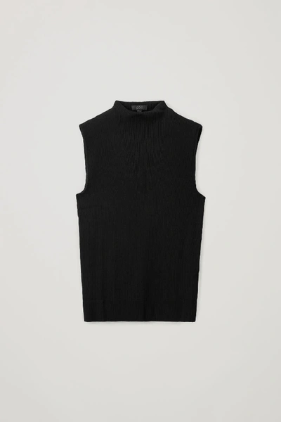 Cos Oversized Collar Knitted Vest In Black