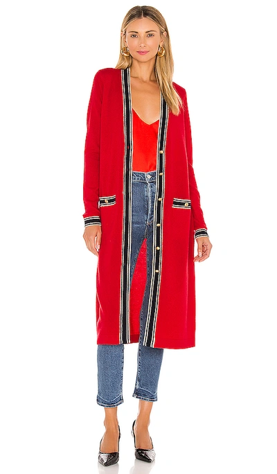 L Agence Tinsley Long Merino Wool & Cashmere Cardigan In Fiery Red