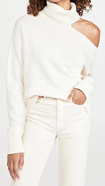 Paige Raundi Cold-shoulder Wool Sweater In Ivory & Silver