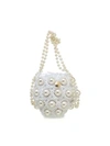 Alameda Turquesa Mini Hana Faux Pearl Woven Top Handle Bag In White