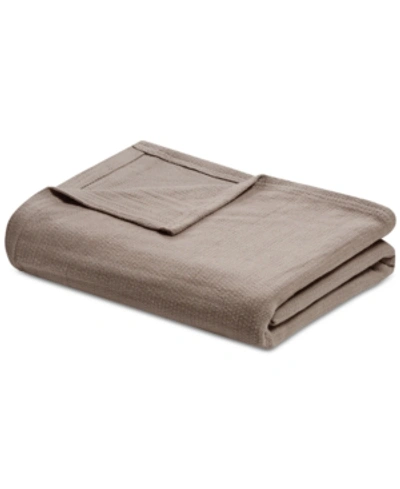 Madison Park Freshspun Basketweave Cotton Blanket, Full/queen In Khaki