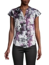 CALVIN KLEIN FLORAL-PRINT CAP SLEEVES BLOUSE,0400013064126