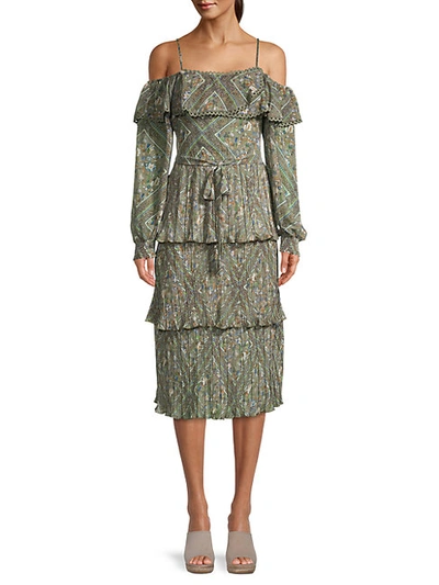 Allison New York Women's Printed Tiered Pleated Dress In Sage