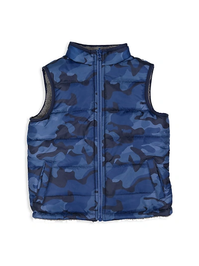 Andy & Evan Little Kid's Faux Fur-lined Reversible Vest In Blue Camo