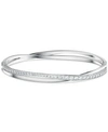 SWAROVSKI SILVER-TONE PAVE TWISTED DOUBLE-ROW BANGLE BRACELET