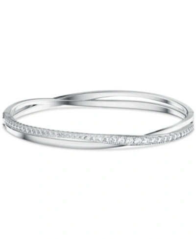 Swarovski Silver-tone Pave Twisted Double-row Bangle Bracelet In Silver-plated
