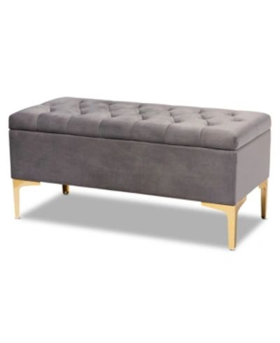 Furniture Valere Glam And Luxe Upholstered Button Tufted Storage Ottoman In Gray