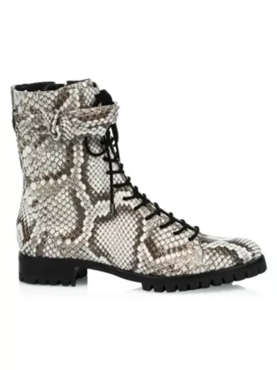 Alexandre Birman Evelyn Python Combat Boots In Natural