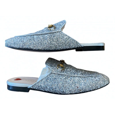 Pre-owned Gucci Princetown Silver Glitter Flats