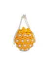 Alameda Turquesa Mini Hana Faux Pearl Woven Top Handle Bag In Yellow