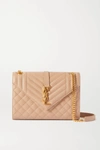 Saint Laurent Envelope Medium Quilted Textured-leather Shoulder Bag In Beige