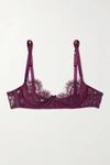 COCO DE MER SAKURA SATIN-TRIMMED METALLIC LACE UNDERWIRED SOFT-CUP BRA