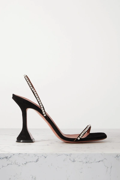 Amina Muaddi Jade Crystal-embellished Suede Slingback Sandals In Black