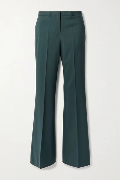Theory Demitria 4 Wool-blend Flared Trousers In Green