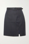 ALEXA CHUNG WHATEVER BELTED PINSTRIPED WOOL-BLEND MINI SKIRT