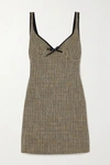 ALEXA CHUNG EDWIGE FAUX PATENT LEATHER-TRIMMED HOUNDSTOOTH TWEED MINI DRESS