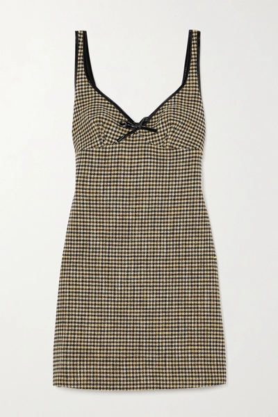 Alexa Chung Edwige Faux Patent Leather-trimmed Houndstooth Tweed Mini Dress In Camel