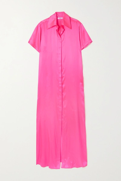 Area Neon Silk-satin Maxi Shirt Dress In Pink