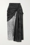16ARLINGTON SHULAN KNOTTED SHELL, LACE AND SEQUIN-EMBELLISHED SATIN MIDI SKIRT