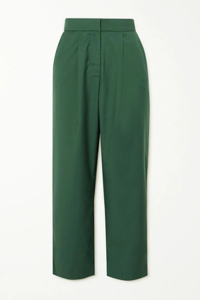 Anna Quan Tate Cropped Twill Straight-leg Trousers In Green