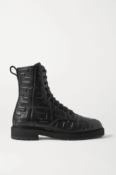 Fendi Logo-embossed Leather Ankle Boots In Black