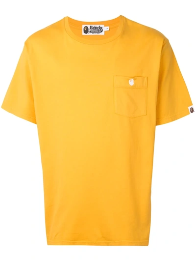 A Bathing Ape Embroidered Detail Crew Neck T-shirt In Yellow