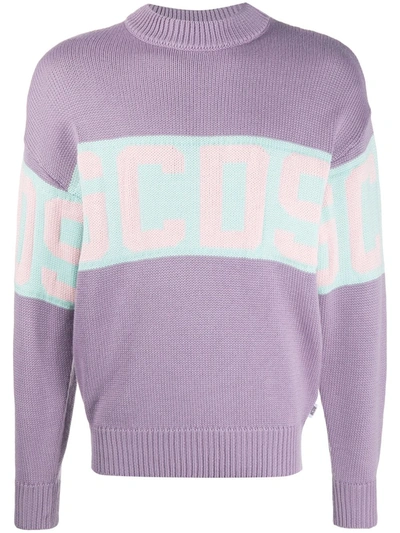 Gcds Wool Blend Sweater With Front Logo In Purple