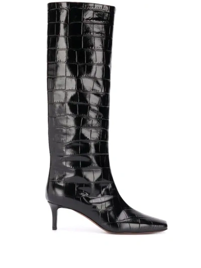 L'autre Chose Knee-length Crocodile Effect Boots In Black