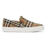 Burberry Bio-based Sole Latticed Slip-on Sneakers In Beige,black,white