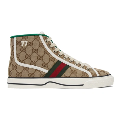 Gucci Tennis 1977 Logo-embroidered Printed Canvas High-top Trainers In Beige