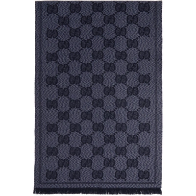 Gucci Gg Pattern Jacquard Scarf In Bleu