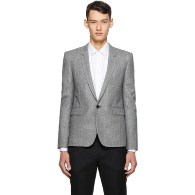 Saint Laurent Prince Of Wales Checked Wool Blazer In Grey