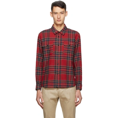 Saint Laurent Checked Logo Embroidered Shirt In Red