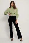 DANAË X NA-KD Cropped Rib Knitted Top Green