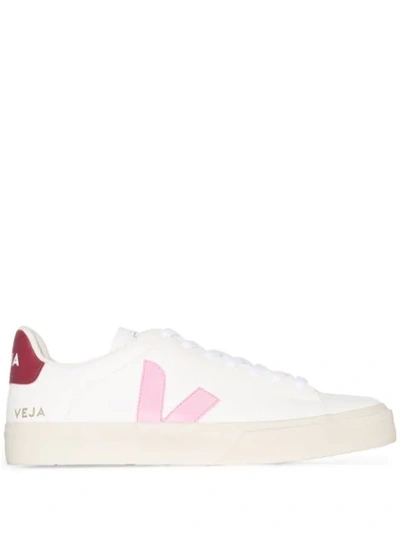 Veja Net Sustain V-12 Leather Sneakers In White,pink,red