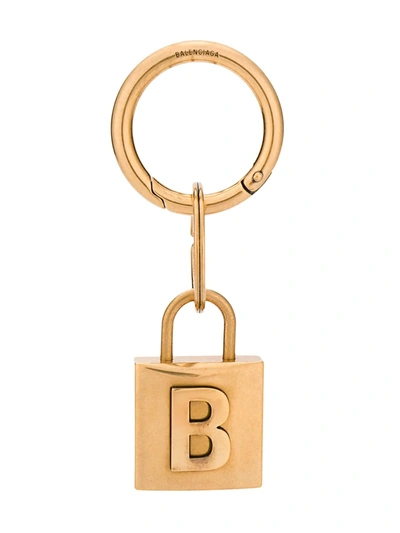 Balenciaga Engraved Logo Lock Keyring In Gold