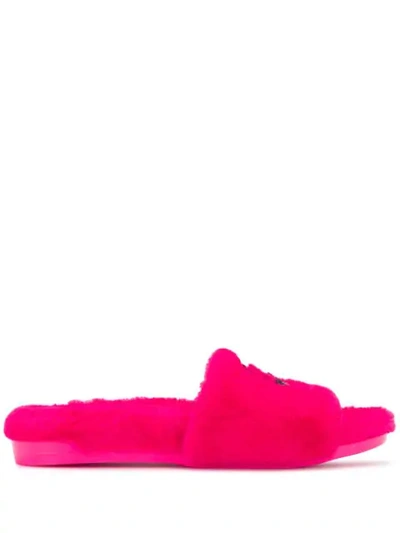 Chiara Ferragni Embroidered-logo Faux-fur Slides In Pink