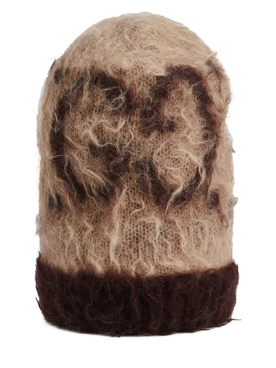 Gucci Slouchy Mohair Blend Logo Beanie In Nude & Neutrals